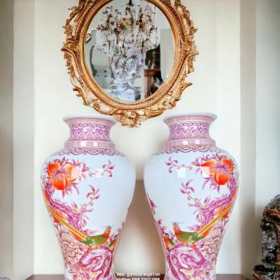 Cặp bình vẽ tay, vẽ mã não, cặp bình vẽ chim trĩ, đào trường thọ